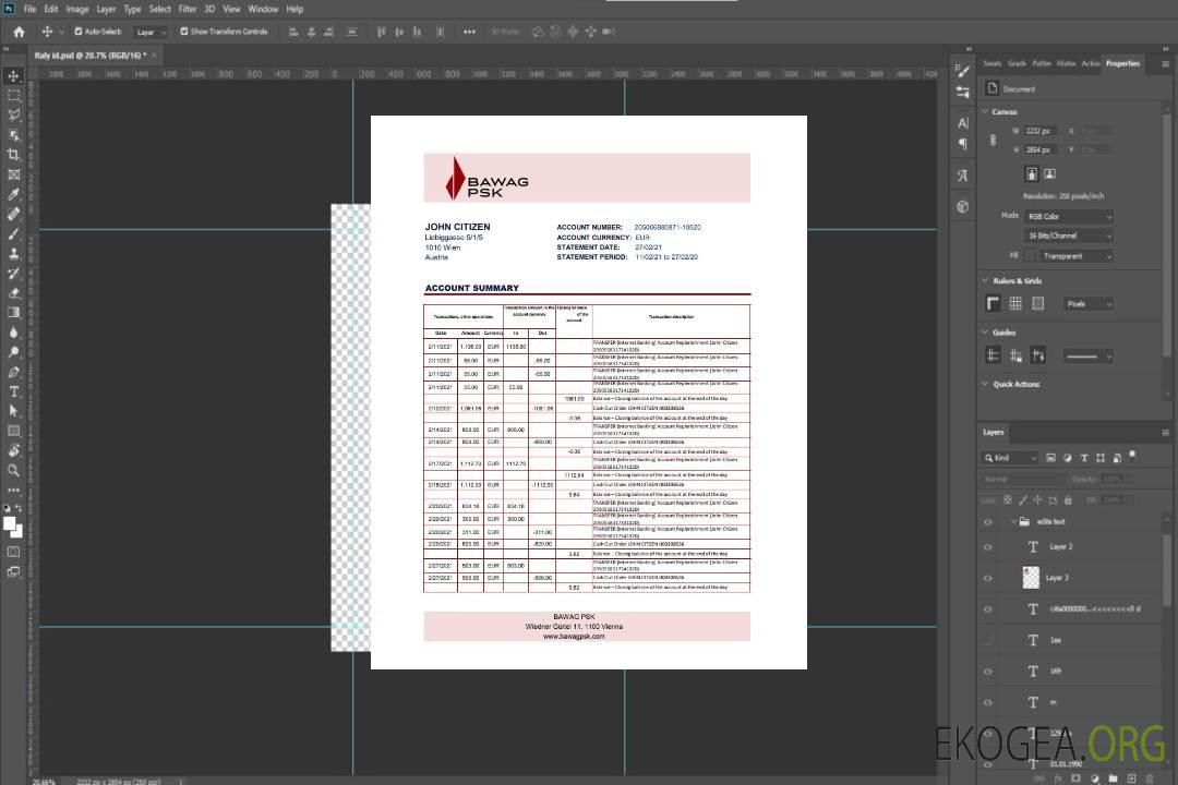 Relevé bancaire Autriche BAWAG PSK modèle facile à remplir au format Excel et PDF template